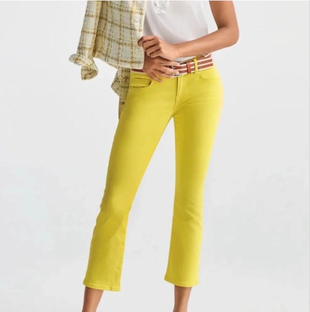 CAbi Kick Back Kick Flare Jeans #6286 Yellow Cropped Stretch Denim Pants 6